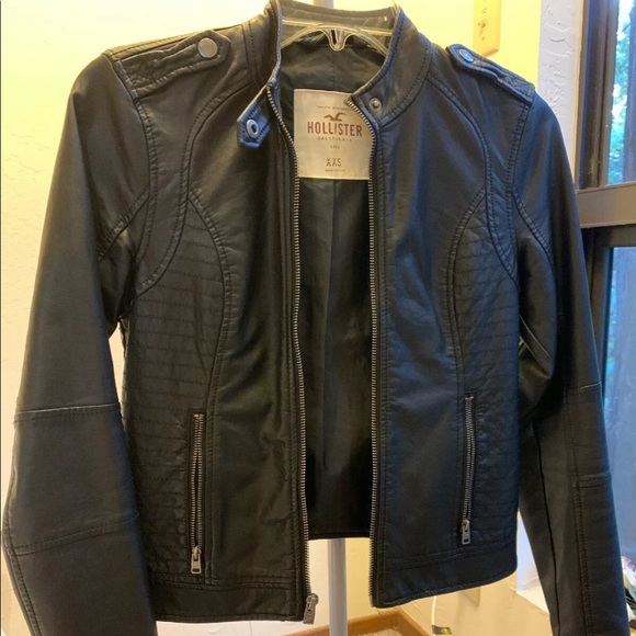 Hollister Jackets & Blazers - Hollister Black Vegan Faux Leather Moto Jacket XXS